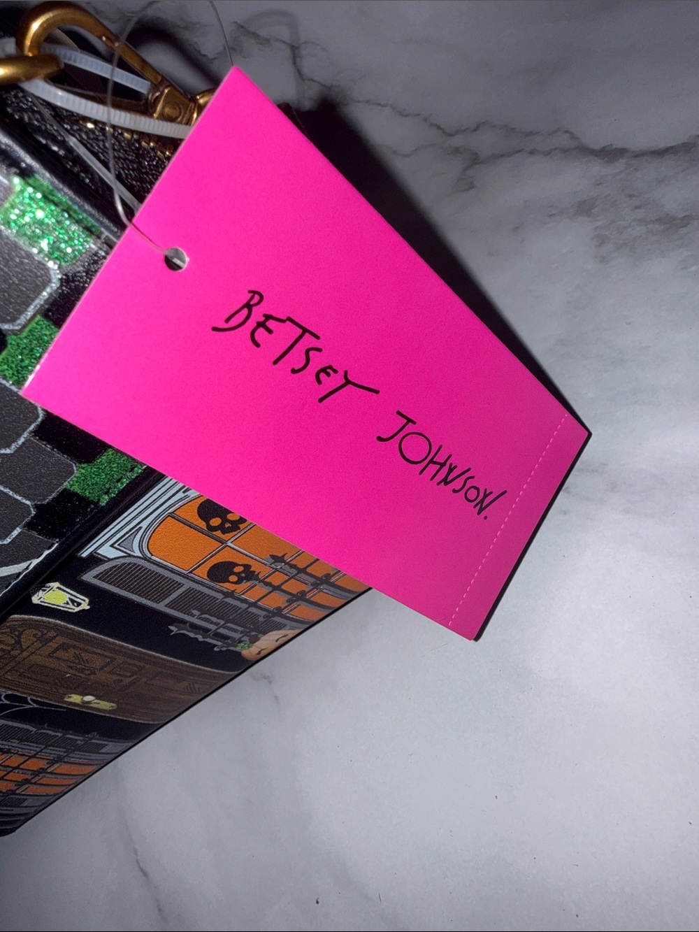 Betsey Johnson Black Green Orange Halloween House Crossbody Wallet - Picture 2 of 6